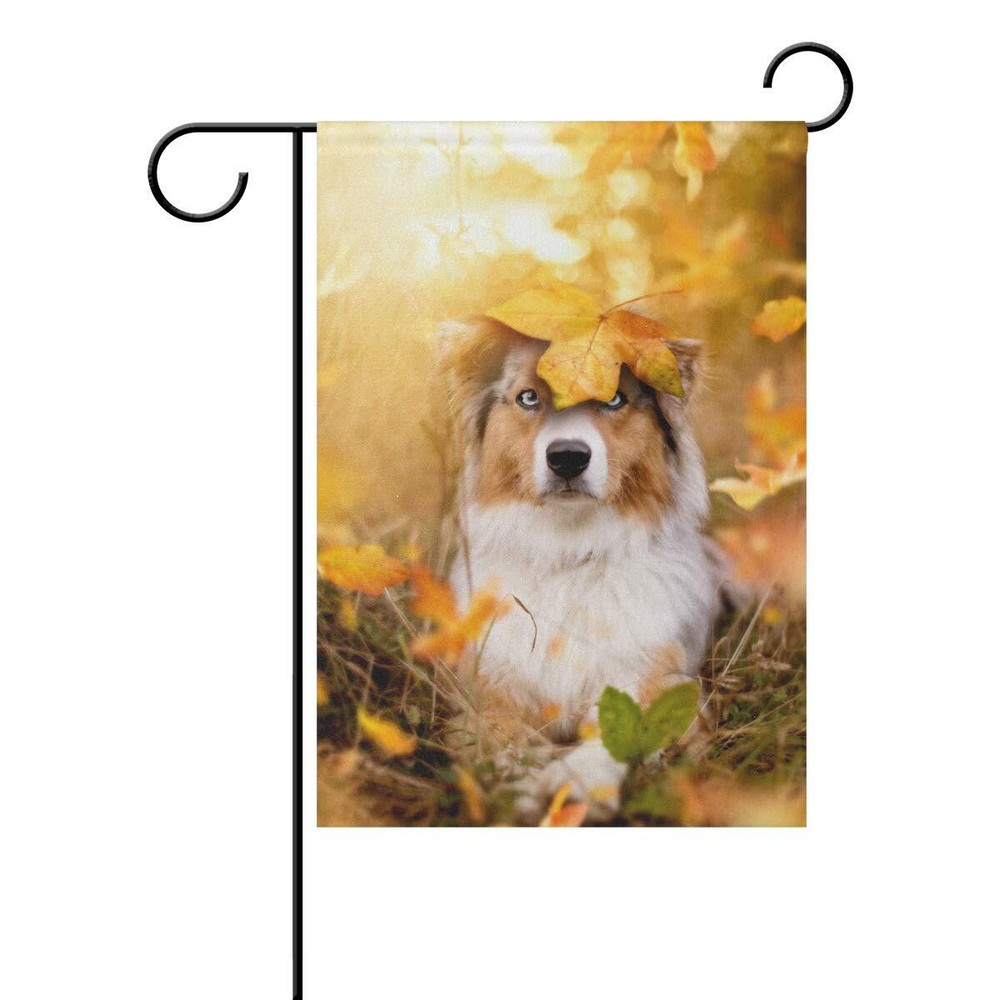 Dog Australian Shepherd Autumn Foliage Garden Flag Small Yard Flag Double-Sid...