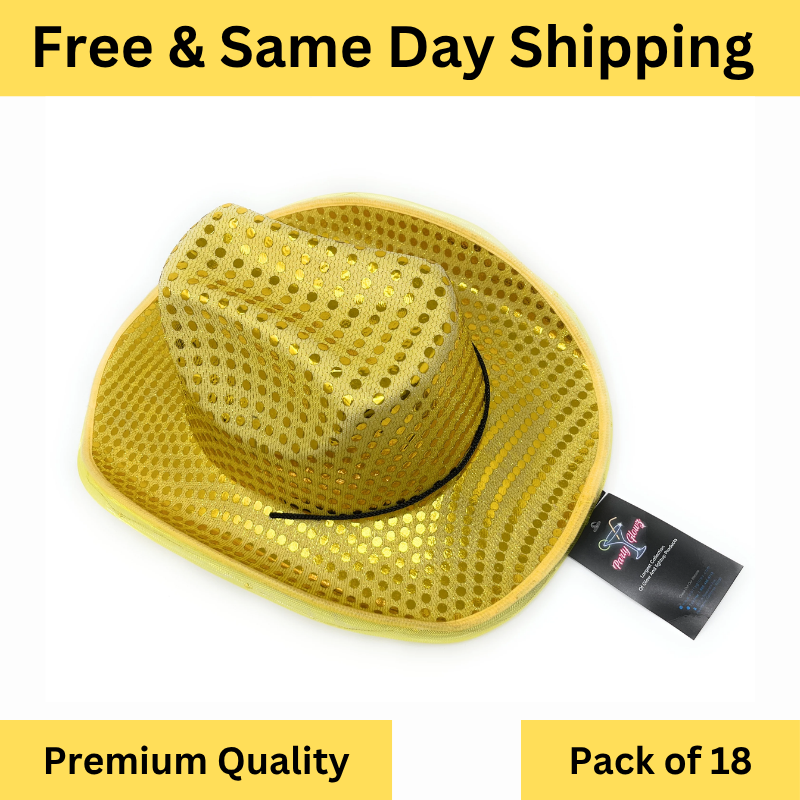 LED Light Up Sequins Cowboy Hat  Flashing Cowgirl Hat Gold for Halloween Party