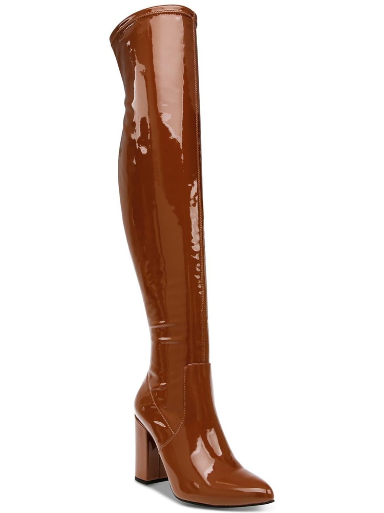 WILD PAIR Womens Brown Stretch Bravy Pointed Toe Block Heel Heeled Boots 7.5 M