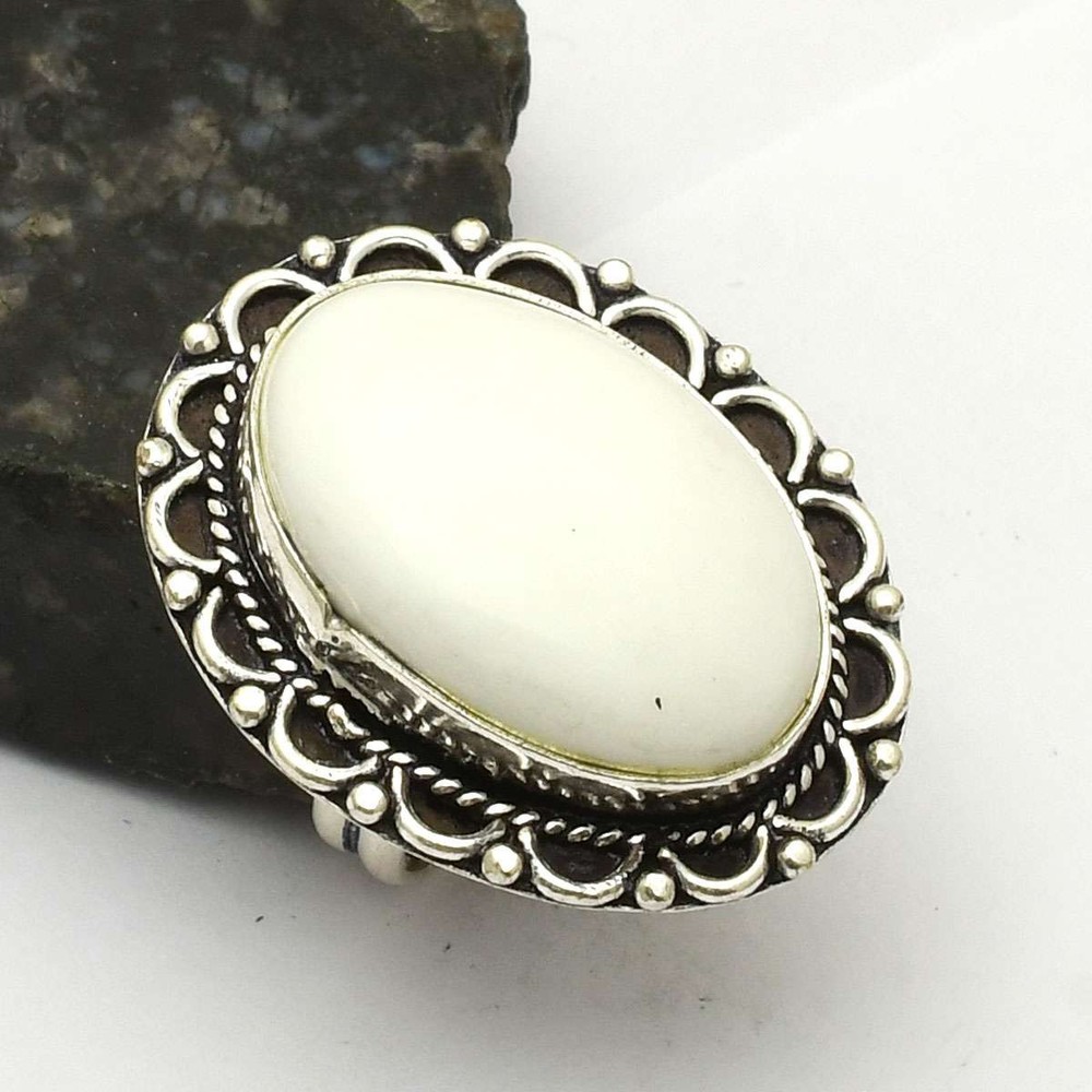 White Opal Ethnic Handmade Ring US Size 7.75 Jewelry Gift AR 74159