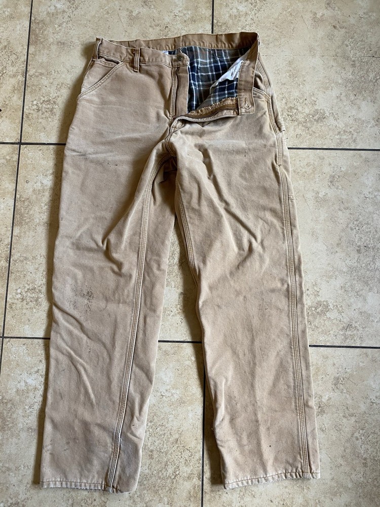 Carhartt Men's 36x34 Flannel-Lined Brown Original Dungaree Work Pants B111