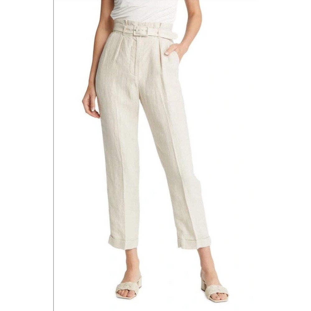 Women's & Other Stories Belted High Waisted Beige Linen Trousers size 6