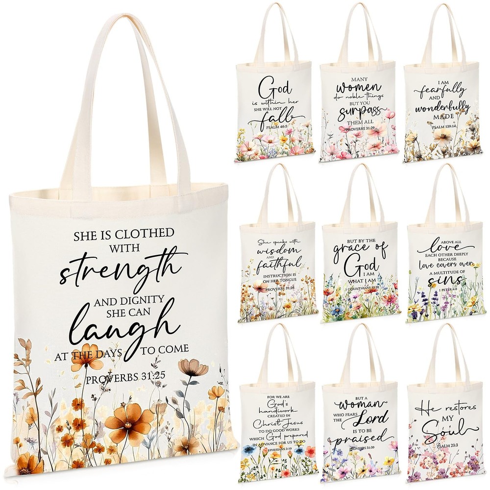 10 Pcs Christian Tote Bags for Women Religious Vbs Gifts Bible Verse Bags for...