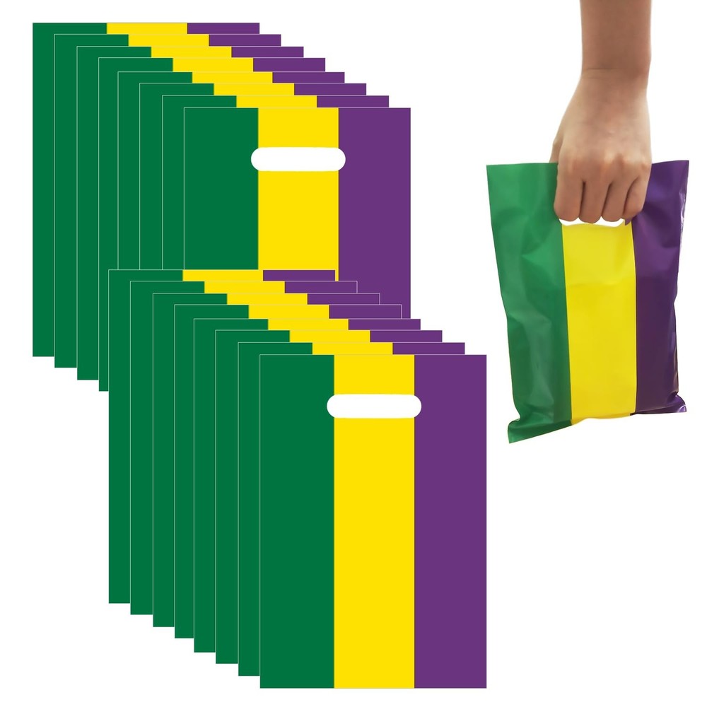 50PCS Mardi Gras Goodie Plastic Bags Carnival Birthday Theme Party Supplies D...