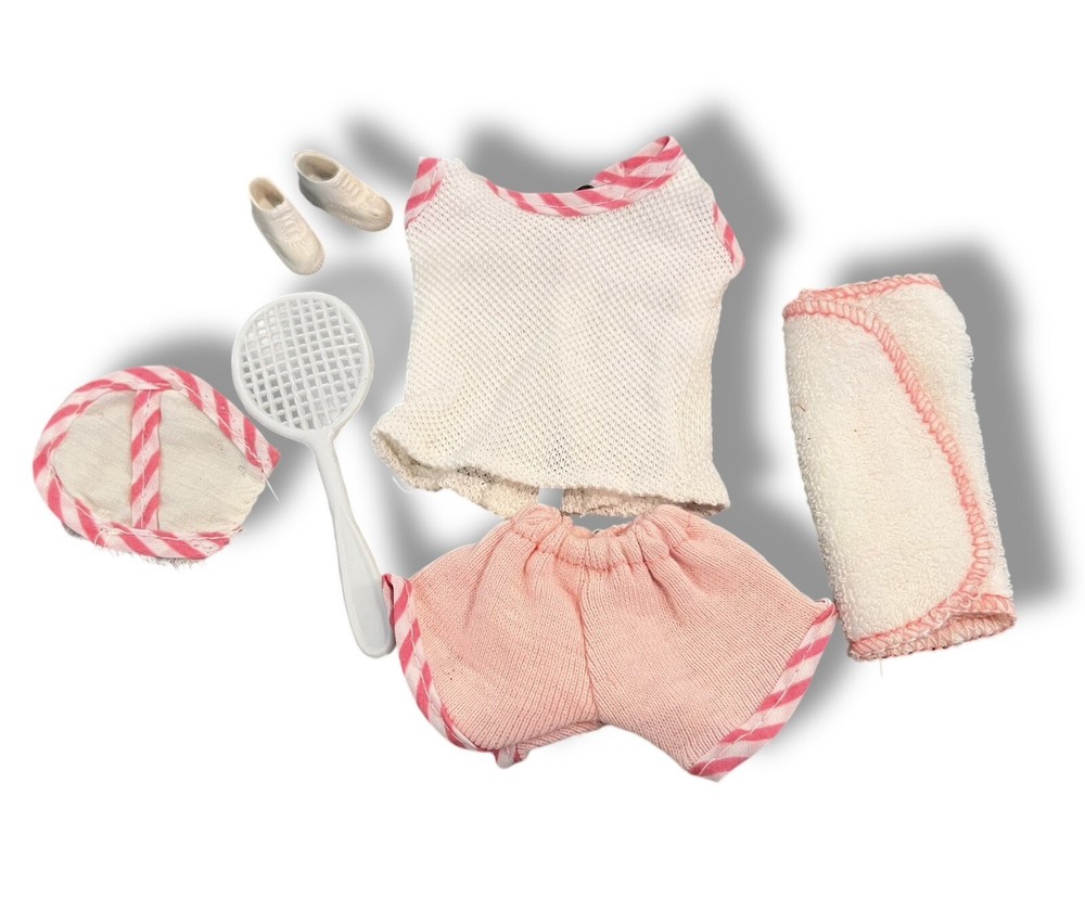 Vintage Barbie Skipper Clone Pink Tennis Outfit Top Shorts Racket &Cover Ect Set