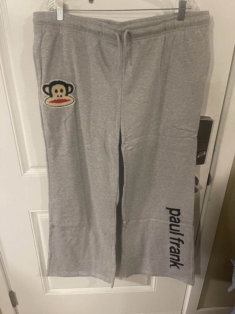 Paul Frank Women’s Size 2X Monkey Logo Patch Gray Sweatpants Wide Leg Y2k NWT’s