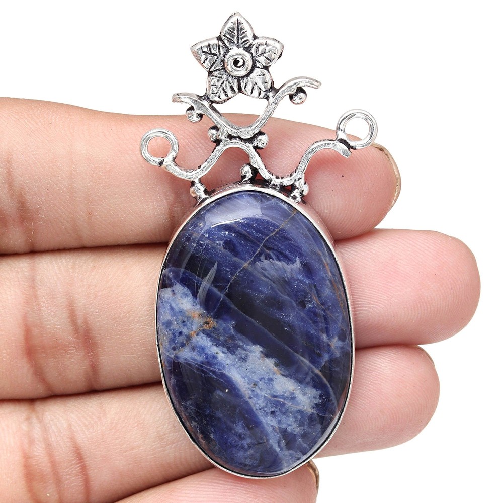 Sodalite Silver Pendant Handmade Sterling Plated Gemstone Jewelry