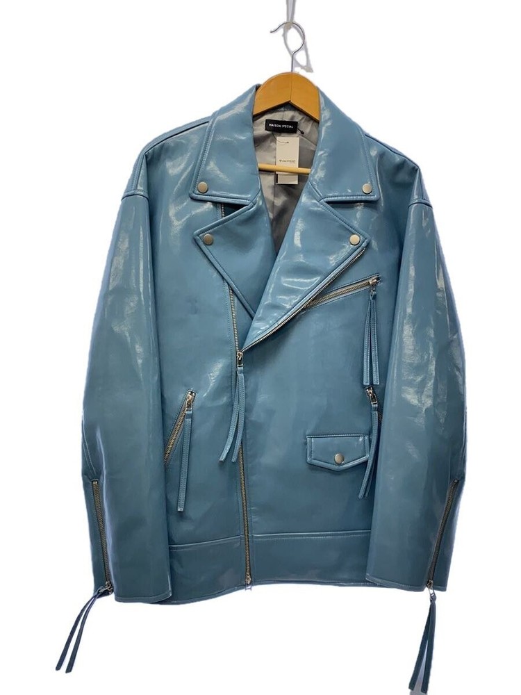 Maison Special Blue Leather Blouson Jacket Size 38