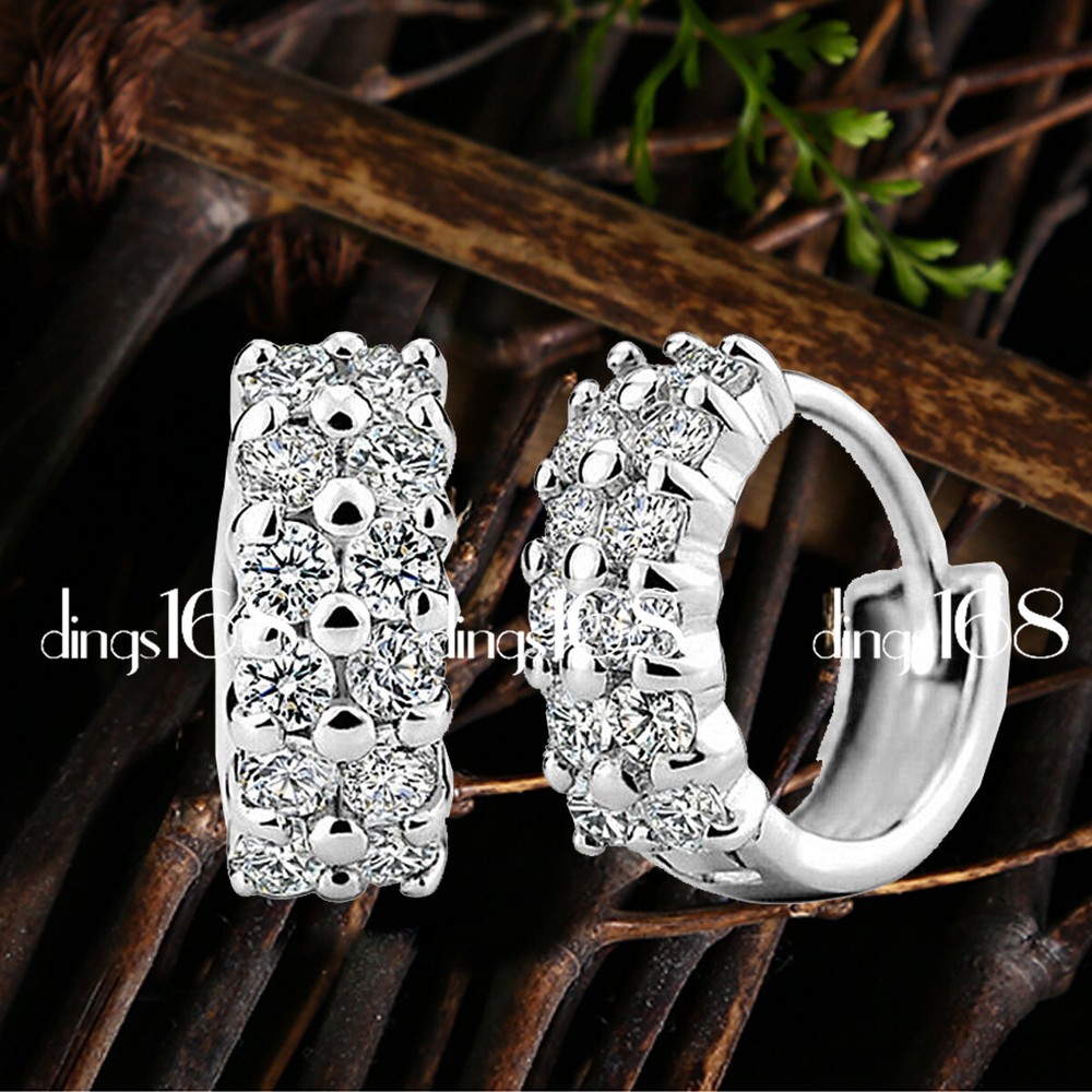 925 Silver Crystal Micropave 14mm Tarnish-Resist Huggie Hoop Earrings