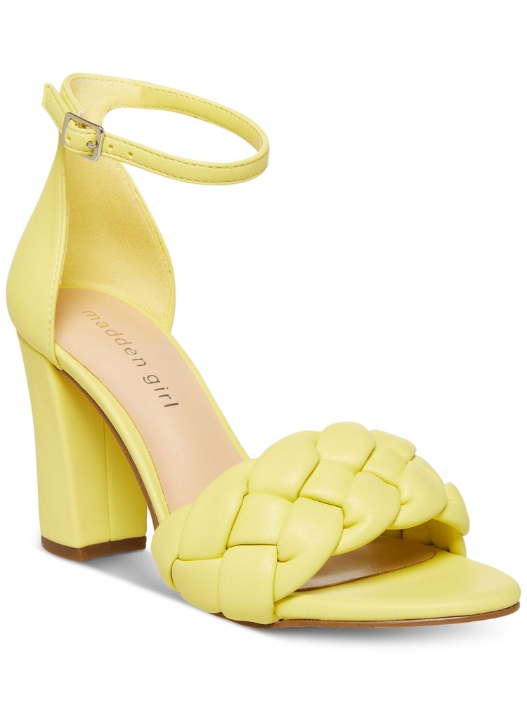 MADDEN GIRL Womens Yellow Strap Barbi Open Toe Block Heel Heeled Sandal 5 M