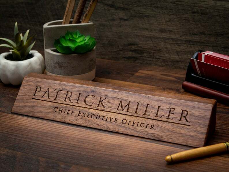 Wood Name Plate - 11.75 inches, Engraved Executive Desk Sign Promotion Gift