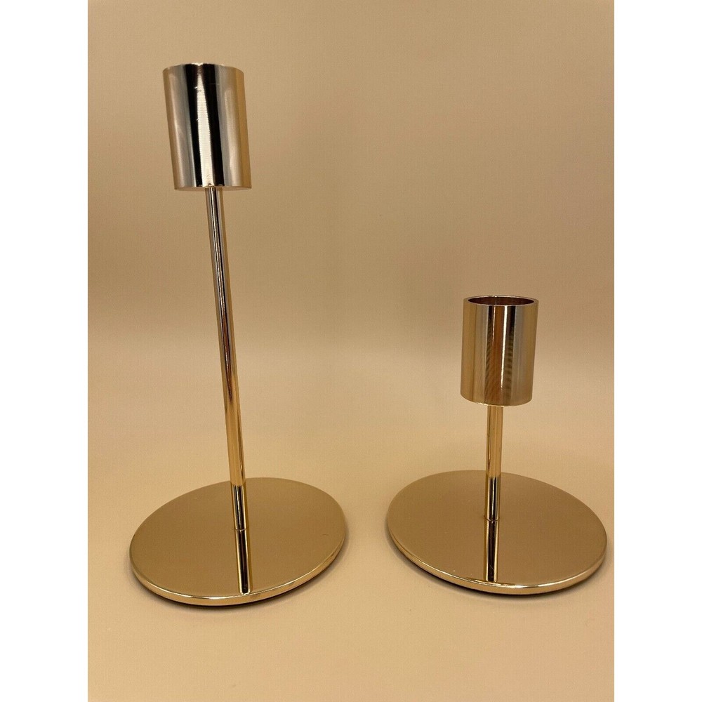 Pre-owned Minimalistic Gold Taper Candle Holder Set Of 2 ONLY