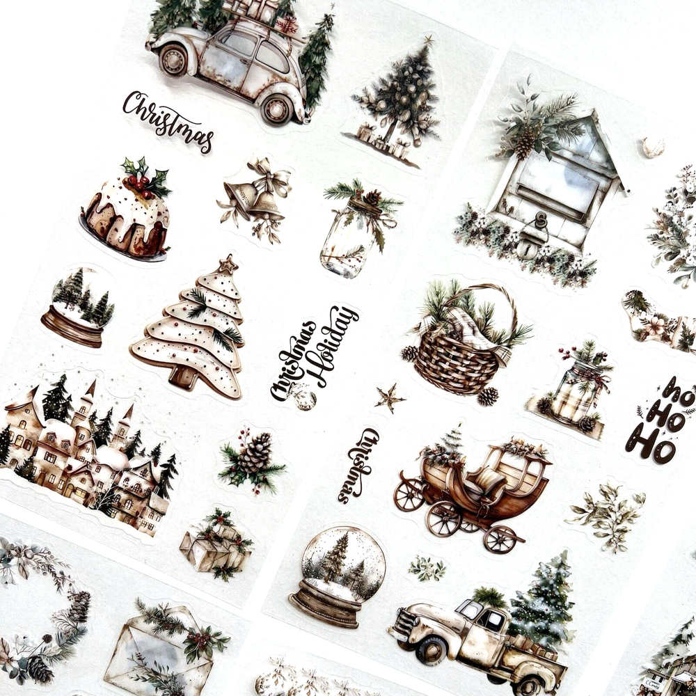 Christmas Stickers 6 Sheets White Junk Journal Collage Planner Scrapbook Cards