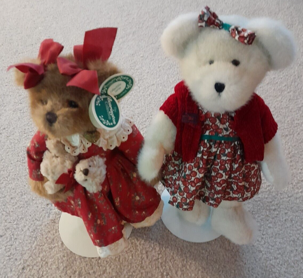 Red Dress Bear set. 1 each of Bearington Collection and Boyds Collection Bears