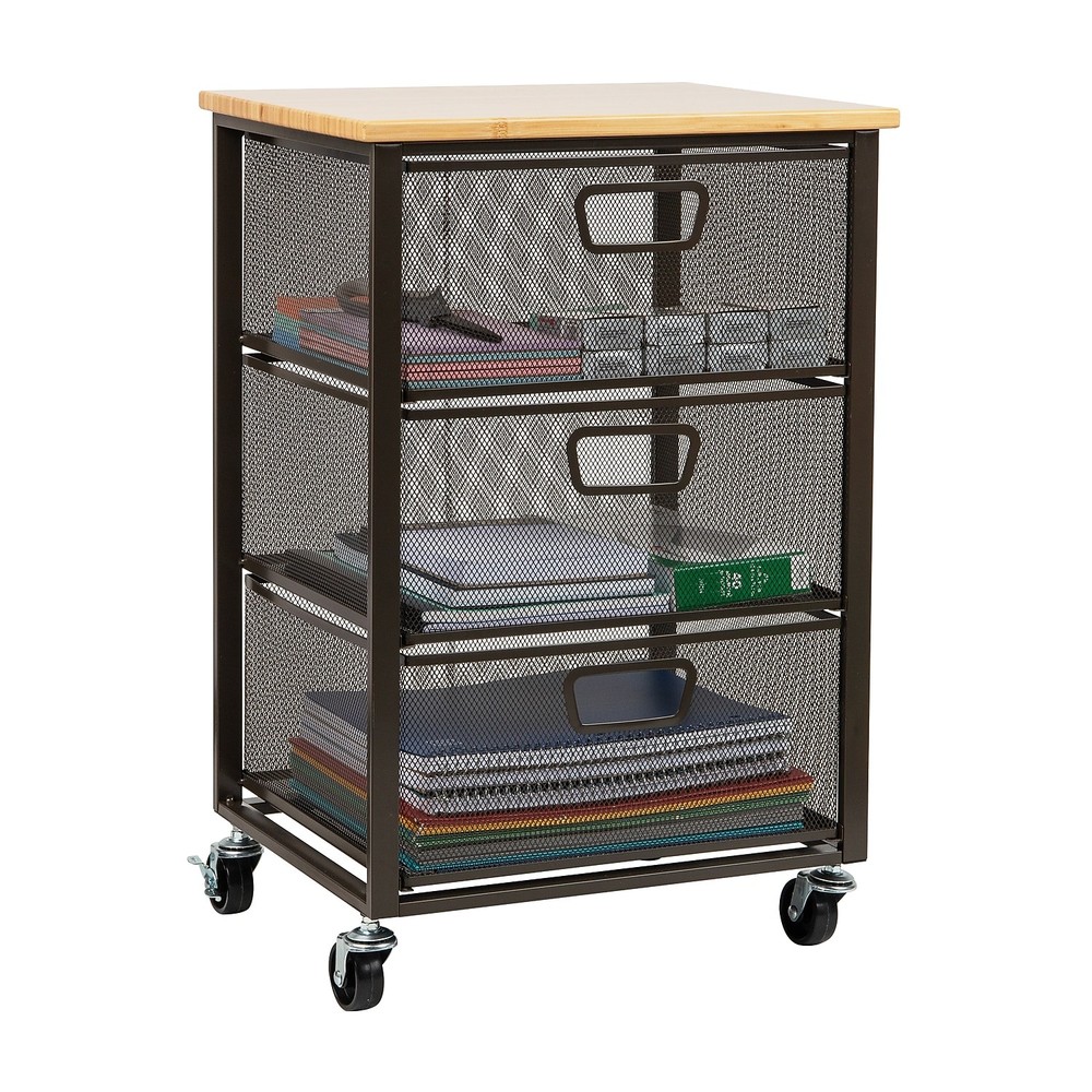 3-Drawer Black Rolling Storage Cart for Office Bathroom or Utility