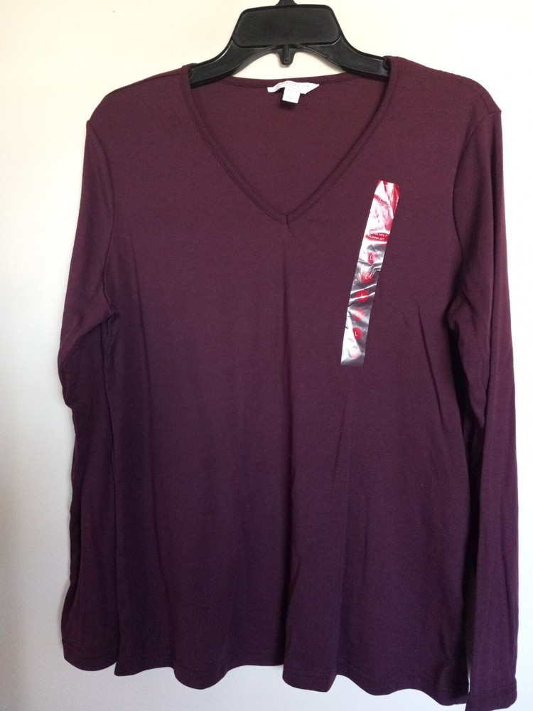 Charter Club Women Maroon  V Neck Sleep Top Size L NEW