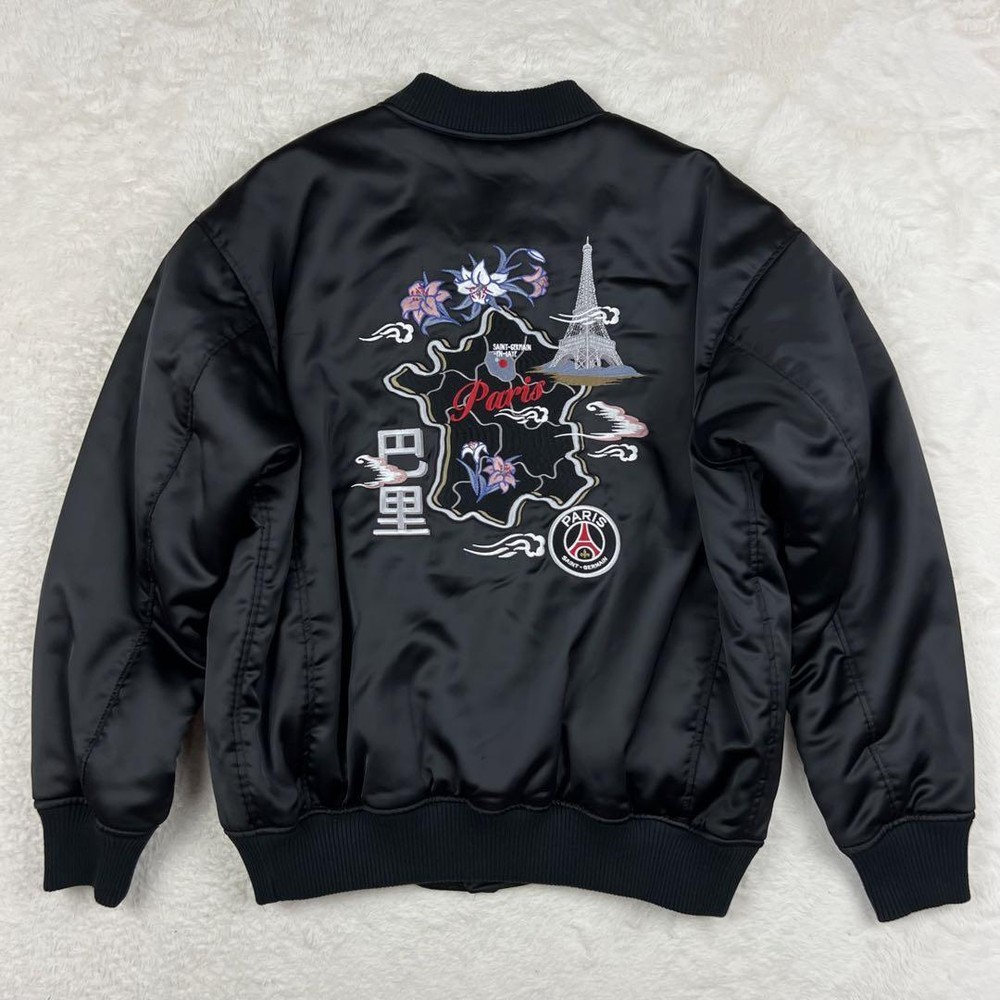 PSG Paris Saint-Germain Sukajan Black Embroidery Jacket Map Eiffel Tower M