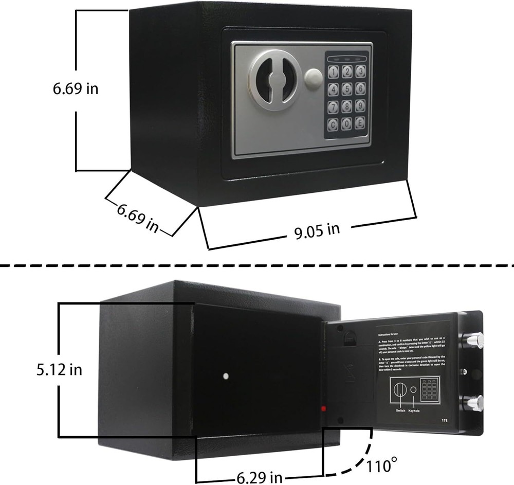 Electronic Digital Safe Box with Keypad & Key Lock for Home Office Security