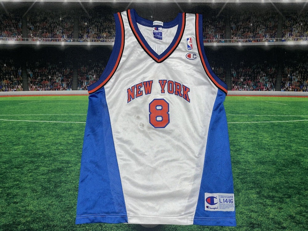 Vintage Latrell Sprewell New York Knicks #8 White Champion Jersey Youth Sz Large