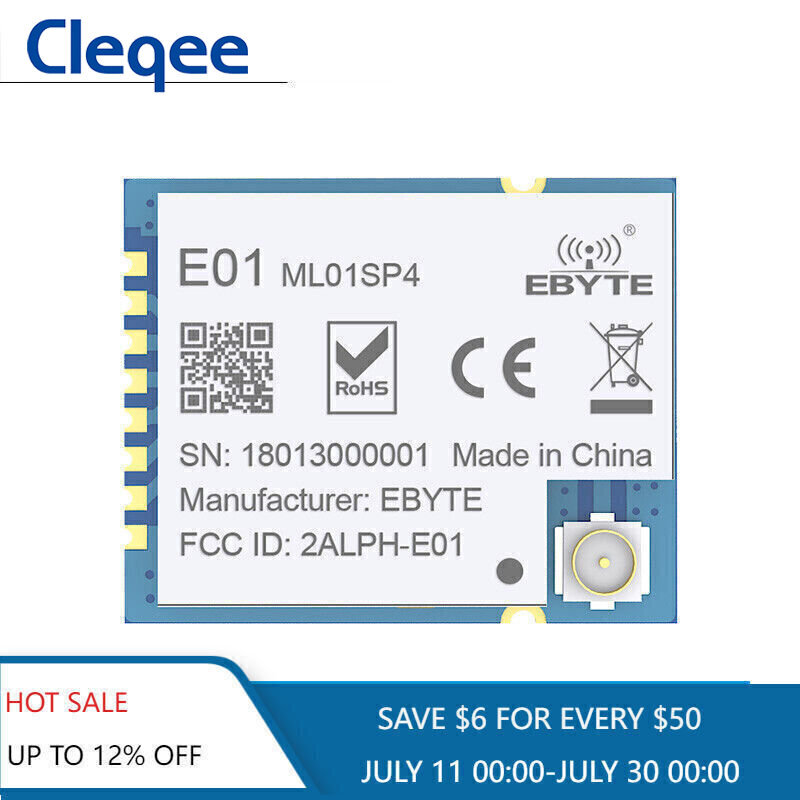 nRF24L01P 20dBm 2.4Ghz SPI Wireless Module IPX Transmitter Receiver E01-ML01SP4