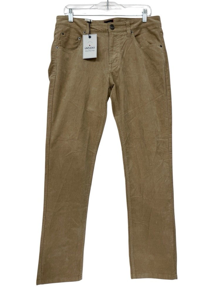 Untuckit Christow Cord Pants Men 33x32 Tan Stretch Cotton Straight Fit Chino NWT