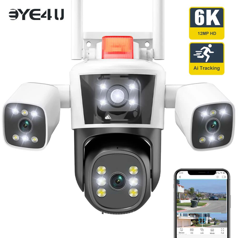 Camera Three Screens Outdoor PTZ Cameras Home Security Protection Auto Tracking
