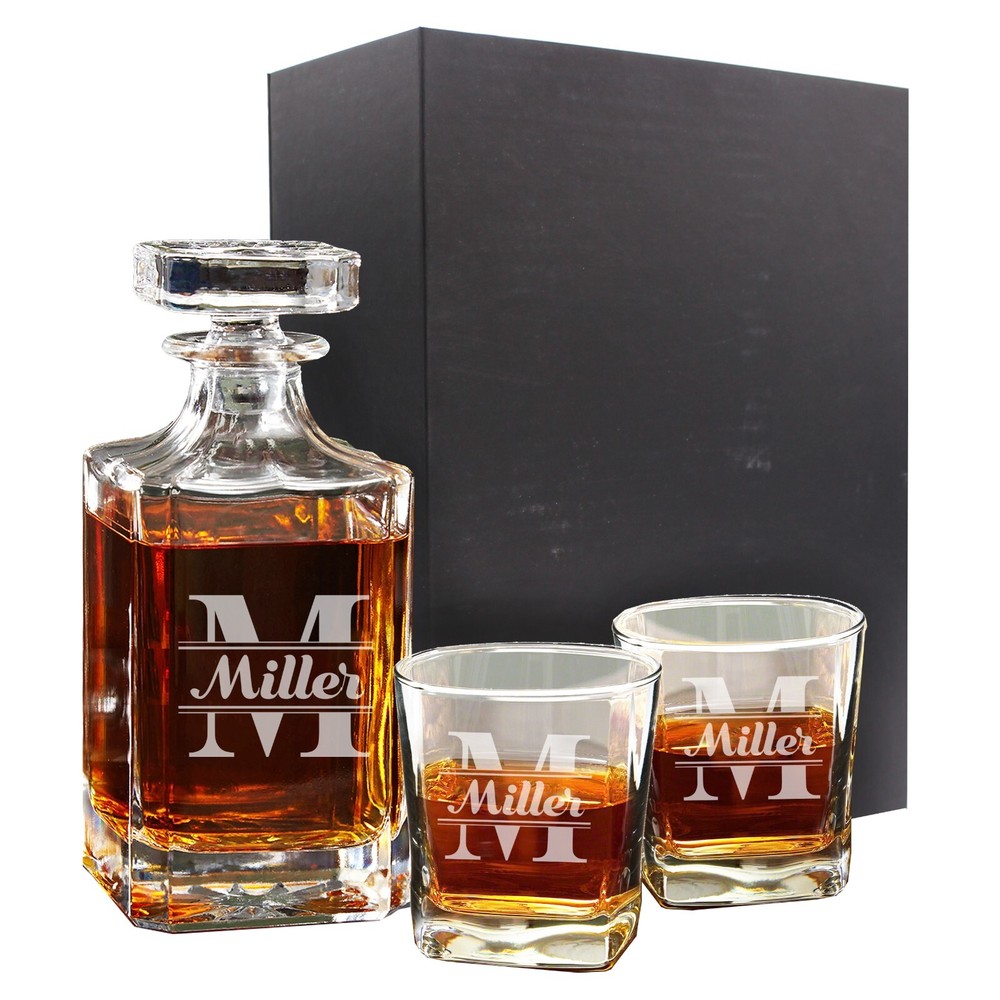 Custom Whiskey Decanter Set with 2 Glasses in Gift Box - Personalized Engraving-image