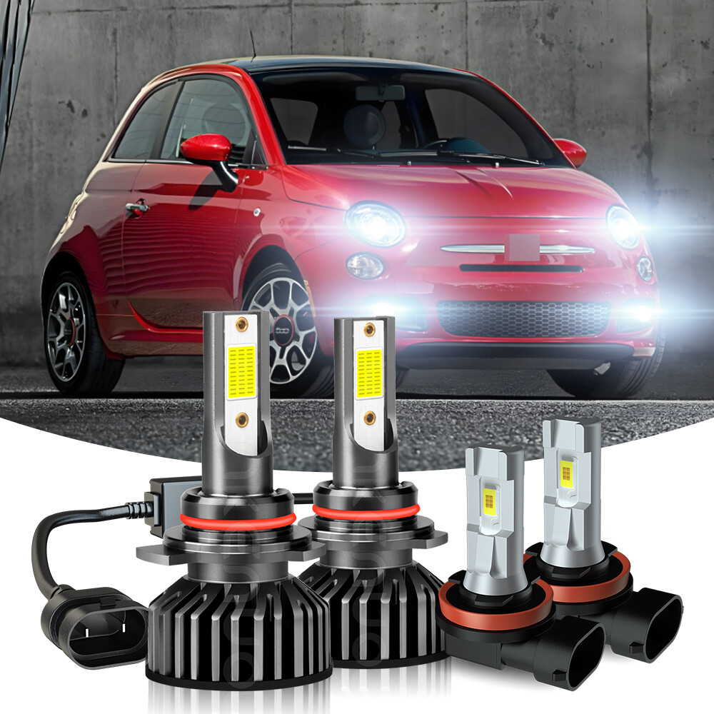 For Fiat 500 2012 2013-2018 2019 4pcs LED Headlight Hi/Lo+Fog Light Bulbs Kit