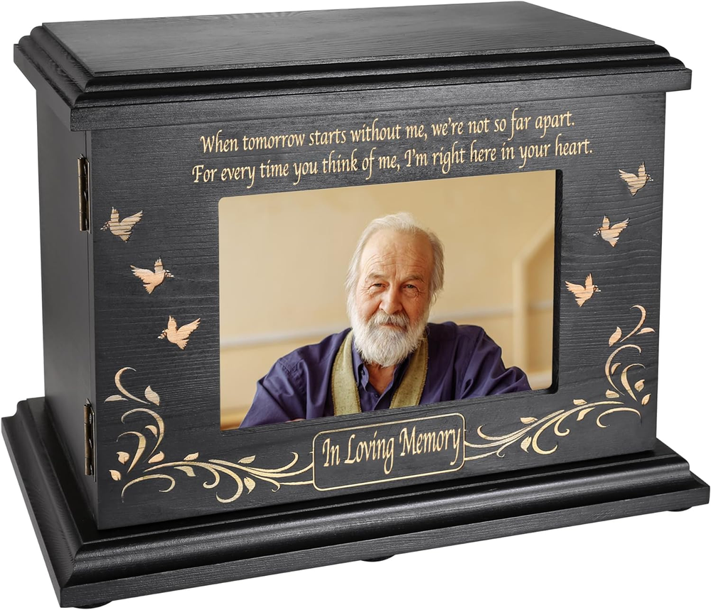 Wooden Cremation Urn with Picture Frame for Adult Ashes