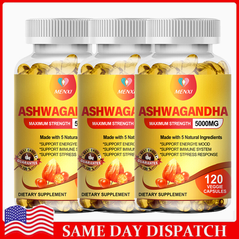 Organic Ashwagandha Capsules 5000mg  w/ Black Pepper Root Powder 3 x 120Caps