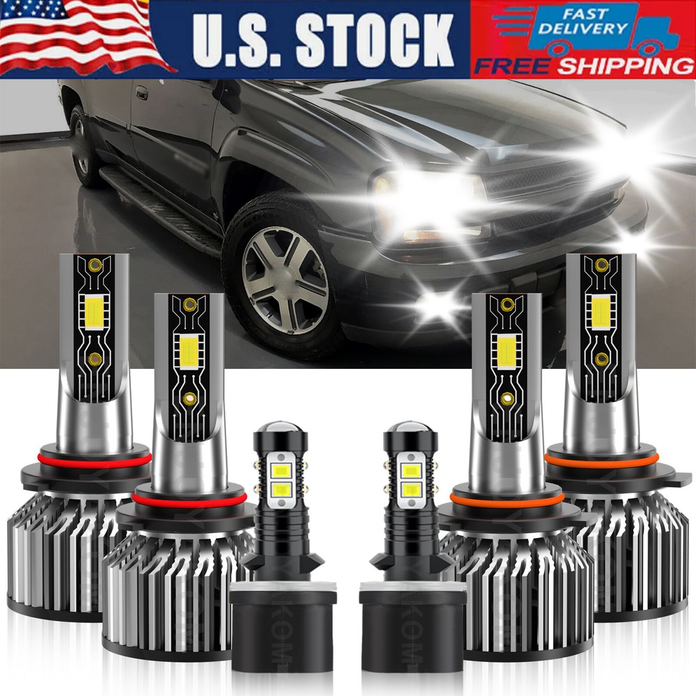 6x LED Headlight Hi/Low Beam+Fog Light Bulbs For Chevy Trailblazer EXT 2002-2006