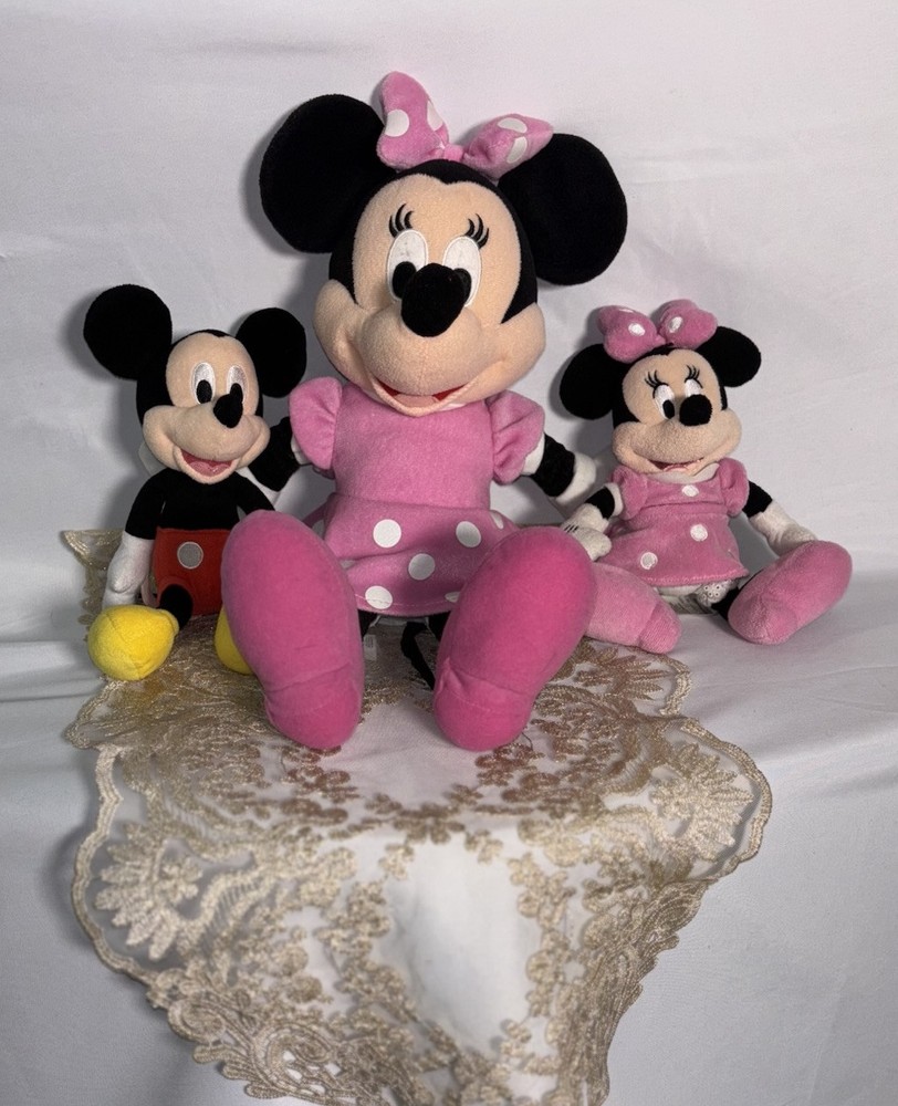 Disney Mickey and Minnie Mouse Plush Stuffed Animals Lot of 3 Sizes 16 and 11 Inch