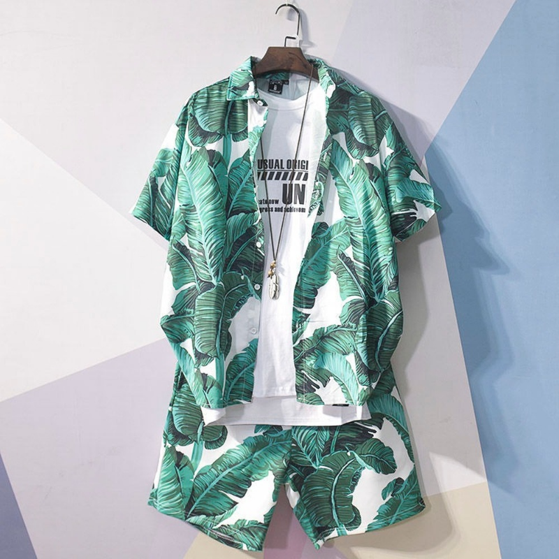Men's Hawaiian Shirt Set - Stylish Streetwear Casual Beach Outfit