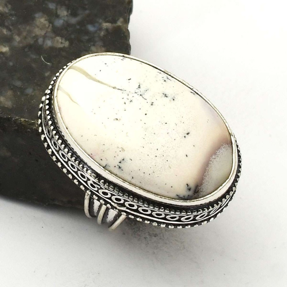 Antique Dendrite Opal Gemstone Ring Ethnic Design US Size 7.25 AR 71543