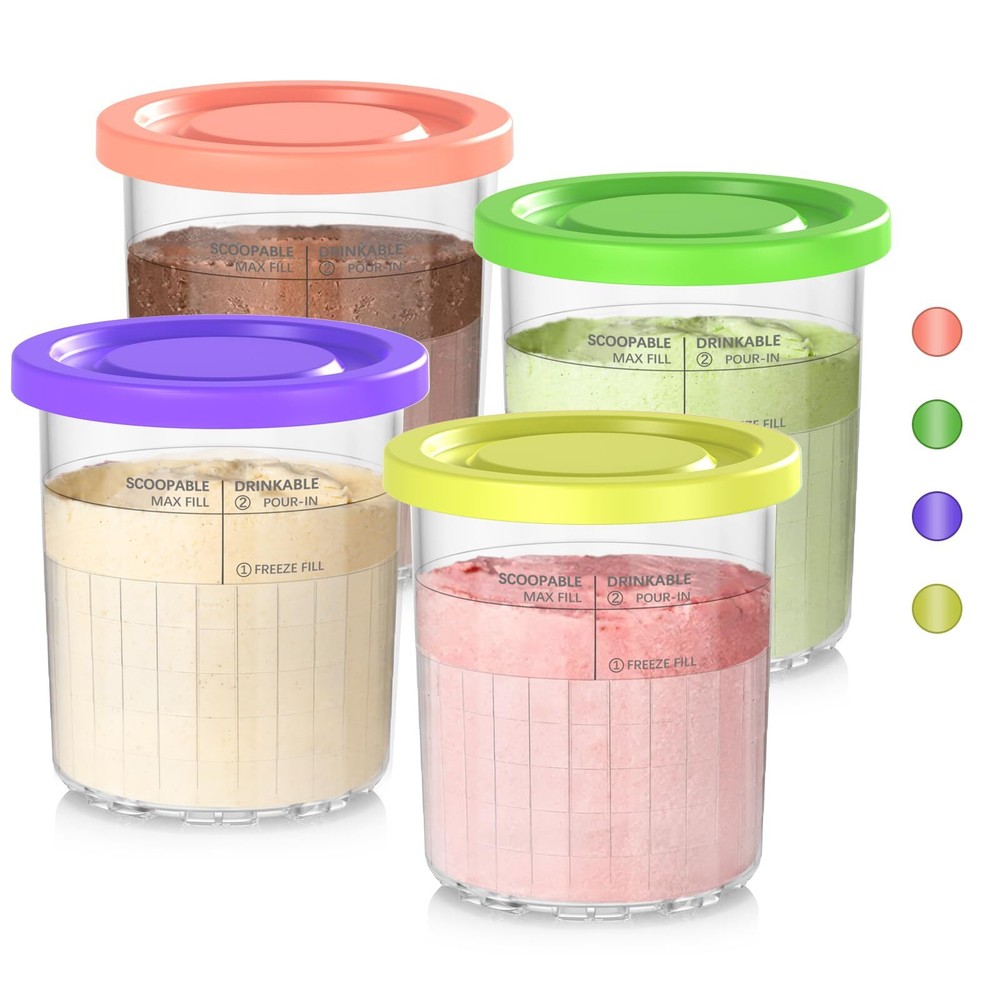 Ninja Creami Deluxe Pint and Lid Replacement Set - 4 Pack, 2 Each