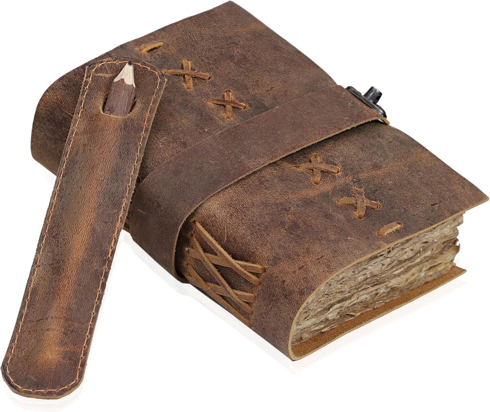 Vintage Leather Bound Journal with Lock Closure & Deckle Edge Paper for Men and Women  
