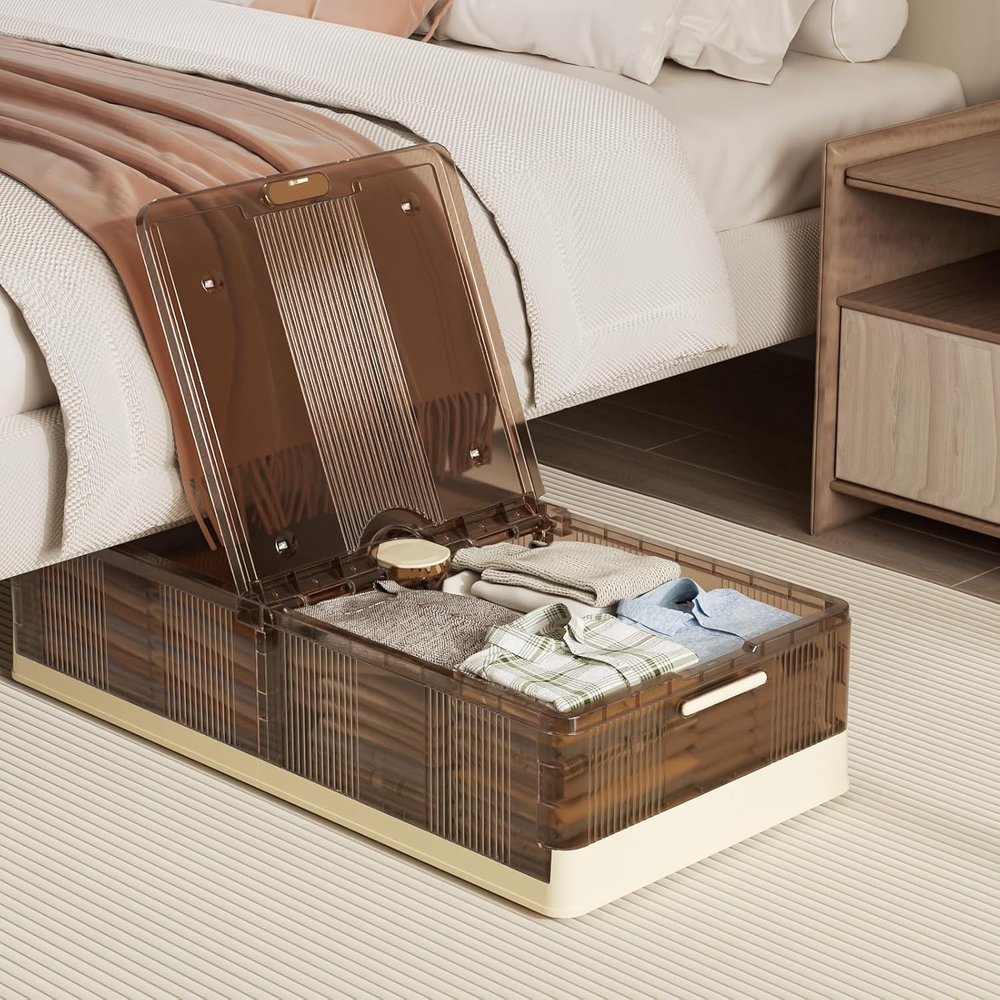 Under Bed Storage, Stackable under Bed Storage Containers with Wheels, 13.5Gal S