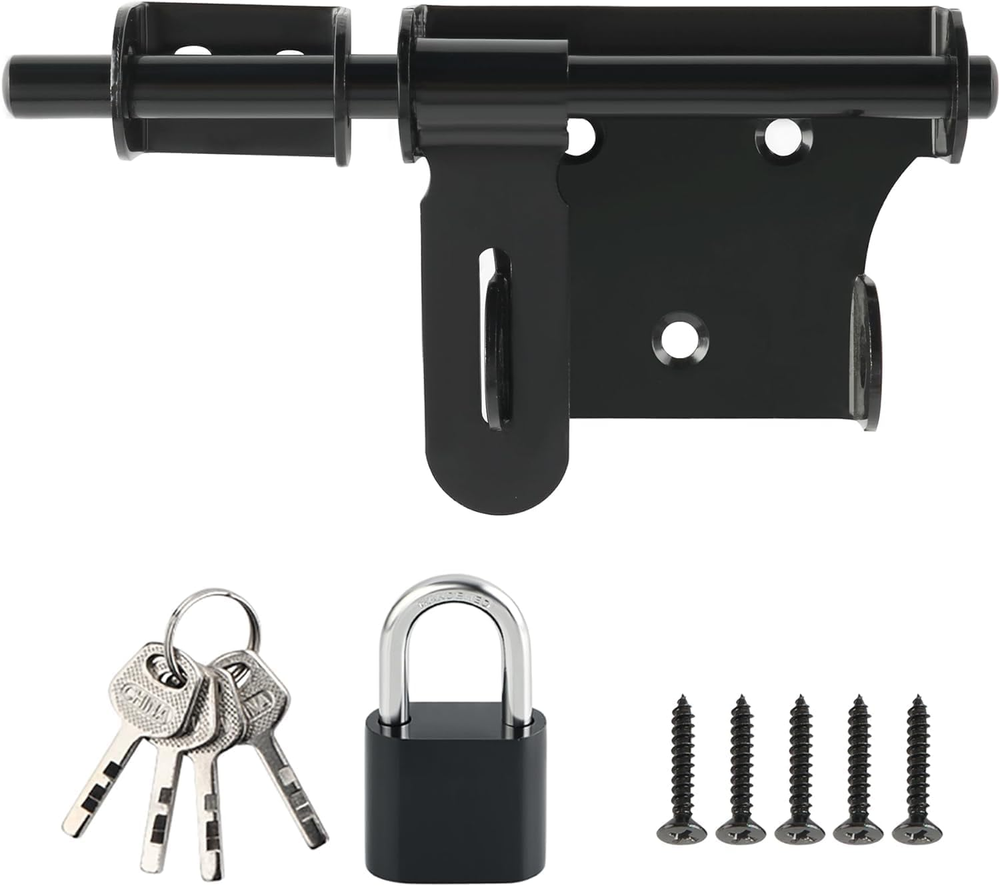Slide Bolt Gate Latch with Padlock Set,Heavy Duty Barrel Bolts Safety Door Lock,