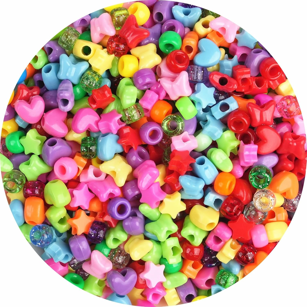 1200Pcs Colorful Heart Star Butterfly Pony Beads for DIY Jewelry Crafts