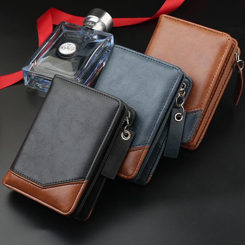 Leather Zipper Wallet for Men - Slim Multicolor Credit Card Holder Modern Gift  