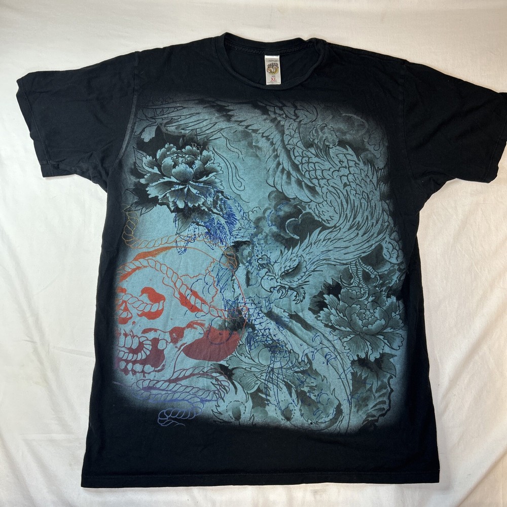 Ed Hardy T-Shirt Mens Medium Black Skull Rope Eagle Christian Audigier Y2K USA