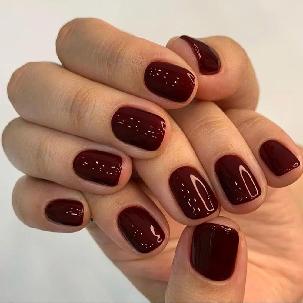 Press on Nail Extra Short Squoval, Valentine'S Day Handmade Gothic Burgundy Jell