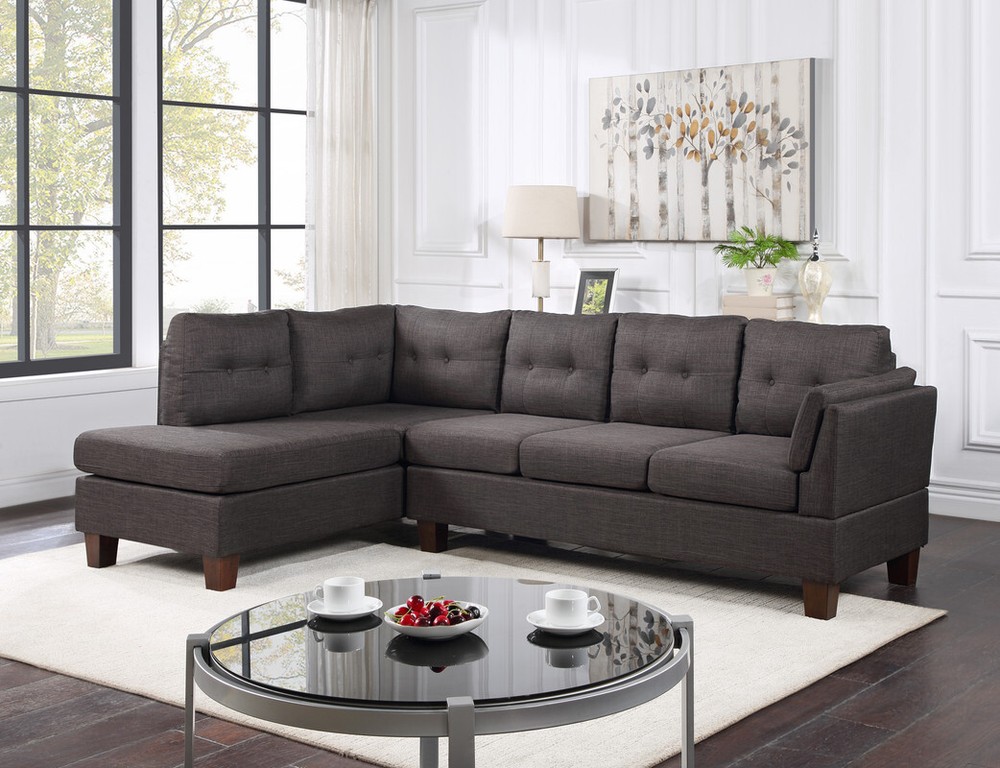 Dalia 97-inch Dark Gray Linen Modern Sectional Sofa with Left Chaise