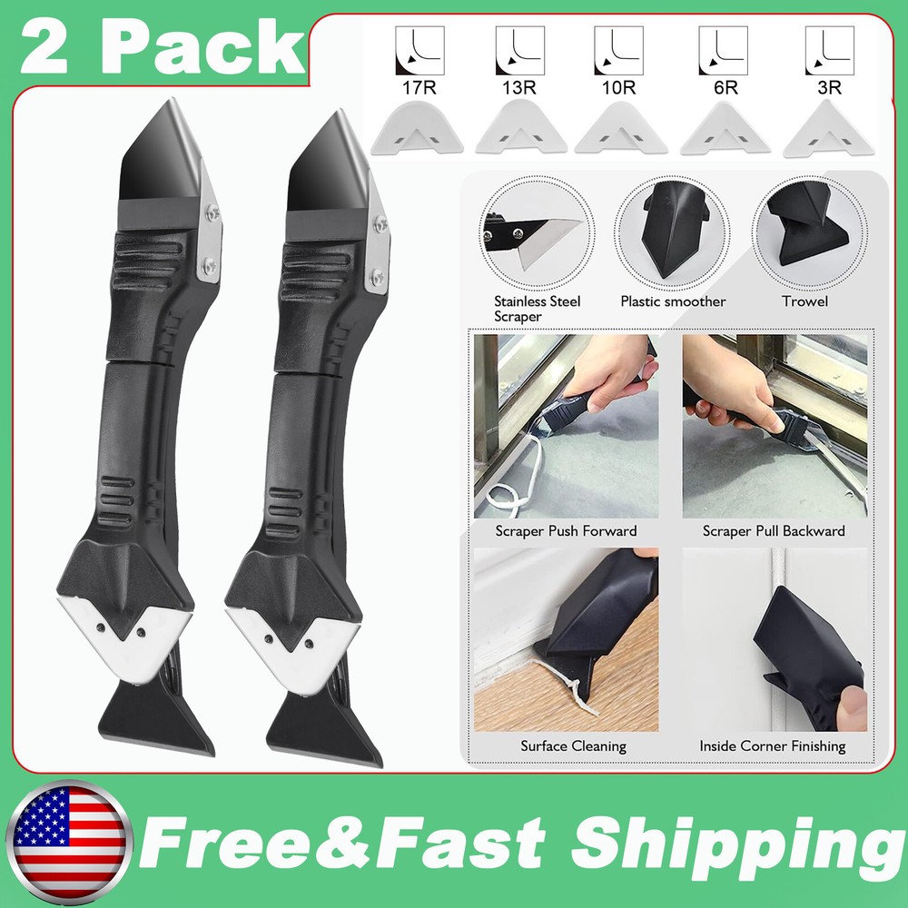 2-Pack 3-in-1 Silicone Caulk Remover Scraper Tool for Mould & Sealant  