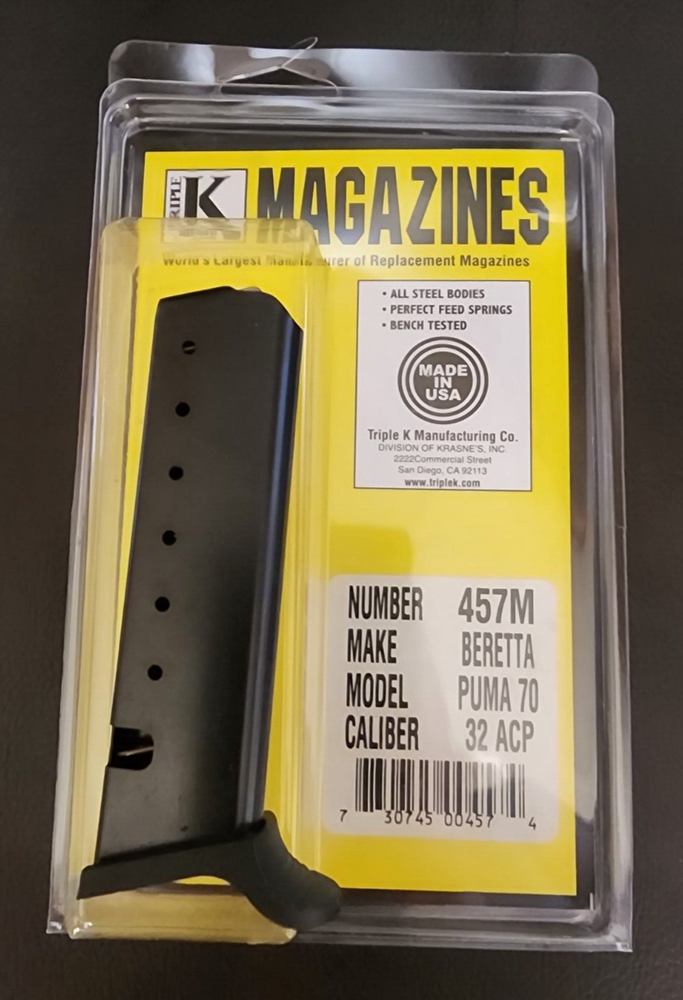 Beretta PUMA 70  -  .32 ACP -  7  Round Pistol Triple K 457M  Magazine - NEW