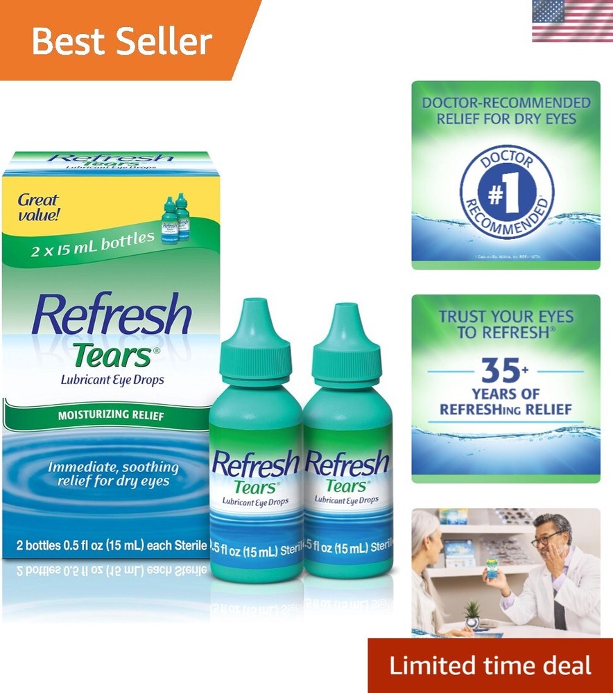 Moisturizing Lubricant Eye Drops - Contact Lens Safe, 2 x 0.5 fl oz Bottles