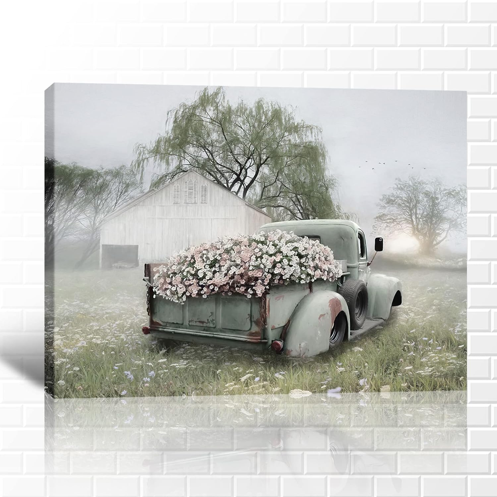 Vintage Farm Truck Canvas Wall Art, Rustic Barn Decor for Home