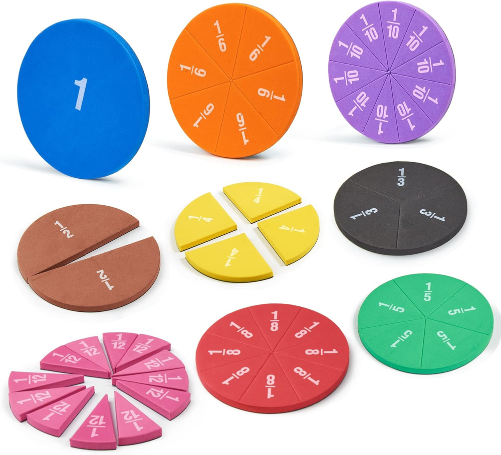 Magnetic Fraction Tiles Circles 51 Pcs Fraction Bars Set, Rainbow Math Manipulat