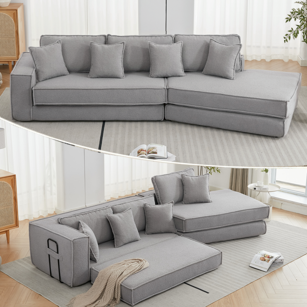 2-in-1 Convertible Sleeper Sofa Bed with Folding Out Design  