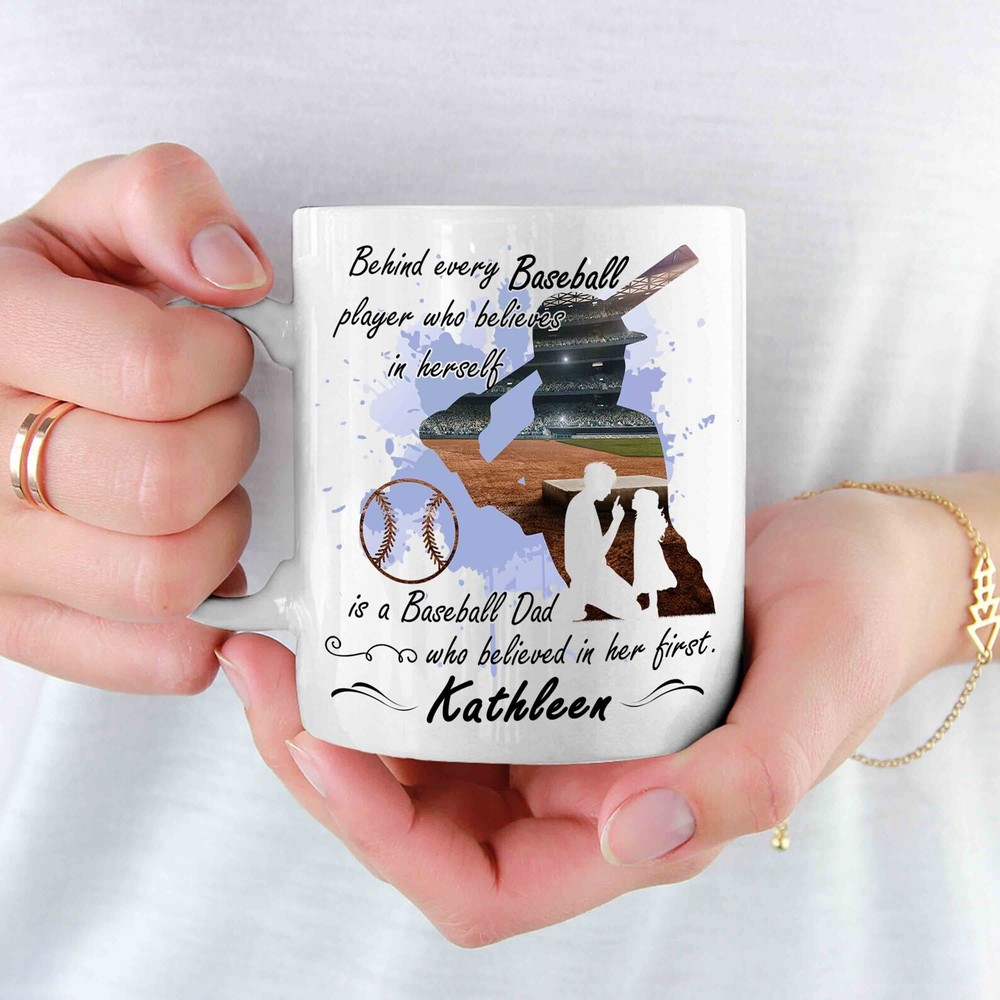 Custom Name Coffee Mug For Father's Day Birthday From Daughter Behind Every Base